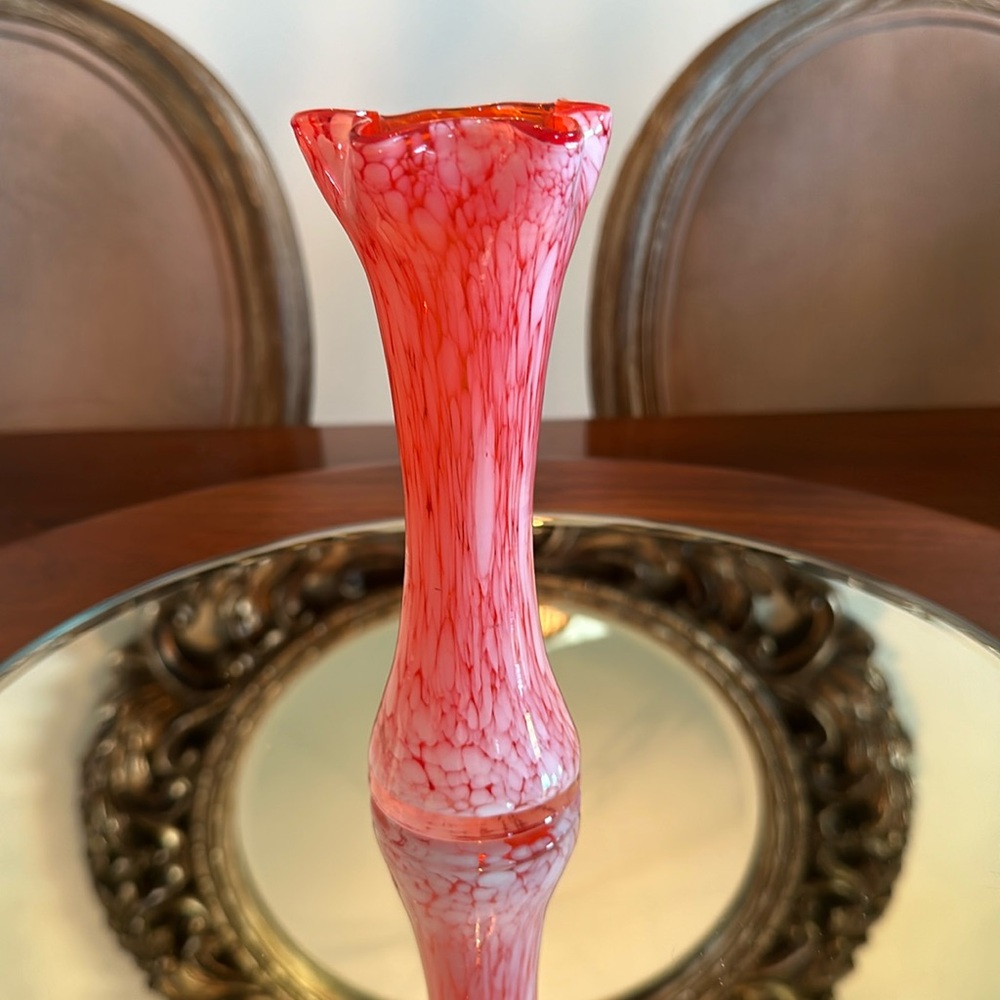 Beautiful Orange and White Hand Blown Art Glass Bud Vase